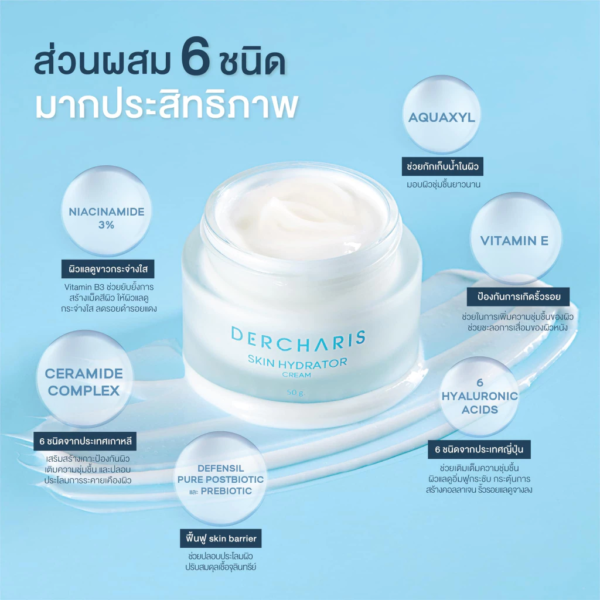 ครีมไฮยาลูโรนิค บำรุงผิวอิ่มฟูกระชับกระจ่างใส 50G แพ็ค 5-Dercharis - Image 2